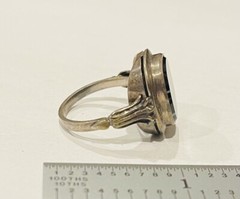 Antique 835 Silver Egyptian Revival Banded Agate Ring Sz 7.5