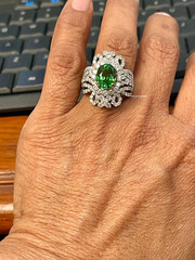 4.00CT Green Oval Tsavorite & Lab-Created 2.91CT Diamond Floral Design Fine Ring