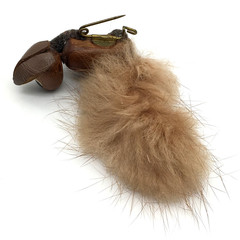Vintage Wood, Leather, Felt & Fur Hand Painted Face Squirrel Pin