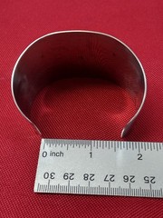 Vintage 1970s Silver Toned Metal Cuff bracelet with Onyx and Shell Inlay