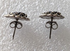 John Hardy Style Faux Black Sapphires Oval Silvertone Twisted Rope Studs B28