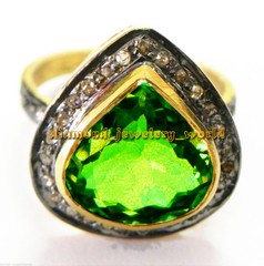 Stunning 1.07Ctw Rose Cut Diamond Emerald Studded Silver Victorian Ring Jewelry