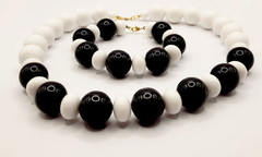Monet Professional Career Black & White Beaded Vintage Necklace & Bracelet Set