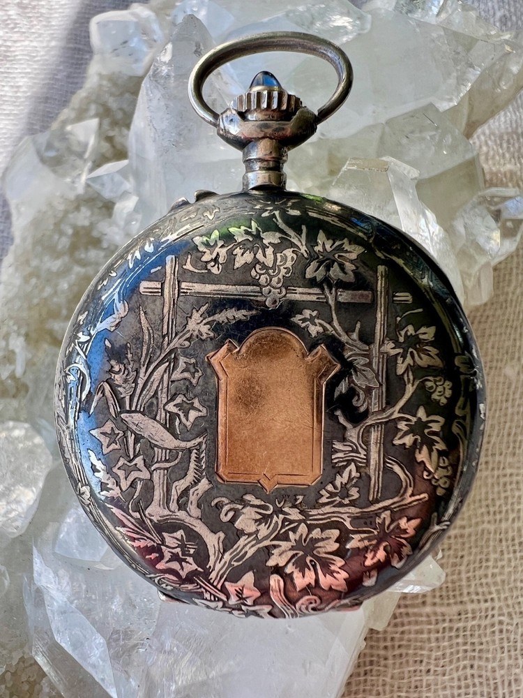 Antique Swiss .935 Silver Niello Pocket Watch Case Perret & Berthoud Locle