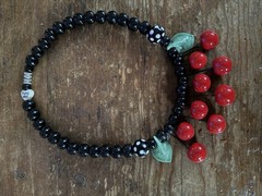 Flying Colors High Cherries Black Necklace Hand Painted Ceramic Vintage Jewelry