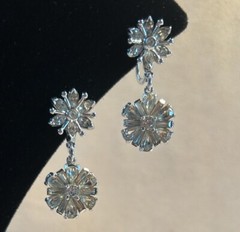 VTG Silver Tone Clear Rhinestone Choker Necklace & Screw Back Earrings Set 16.5”