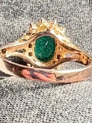 Vintage 18K GF Gold Filled Halo Ring Green Simulated Stone Size 6.5 Estate