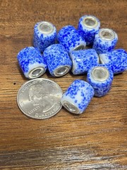 VINTAGE Antique Old Stock Blue White Art Glass Metal BEAD Lot Of 10