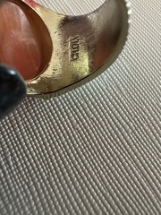Vintage Amedeo Cameo Ring Gold Tone Sea foam Blue Band & Rhinestones