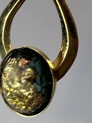 RainbowFlake Genuine 24k Flakes Turquoise Resin 18kt Gold Plate Pierce Earrings