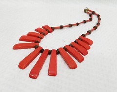Vintage Boho Ethnic Tribal Style Red & Brown Spear Sunburst Bib Necklace
