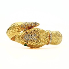 Unic Snake Secret Watch Gold Plated Figural Serpent Bangle Rhinestone Bracelet