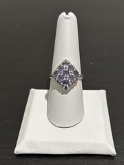 Sterling Silver 925 Blue Violet Tanzanite Style Cluster Diamond Ring Size 8 TGGC