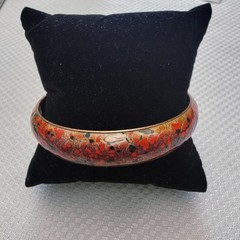 Vintage Signed Matisse Renoir Red Speckled Enamel Copper Bangle Bracelet