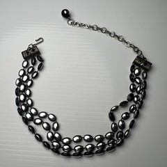Vintage 70s Black Bead Acrylic Resin Choker Necklace Silver Tone Boho Hook 15”