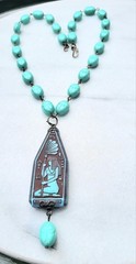 ANTIQUE NEIGER EGYPTIAN REVIVAL PENDANT SCARAB URANIUM GLASS NECKLACE SET OOAK