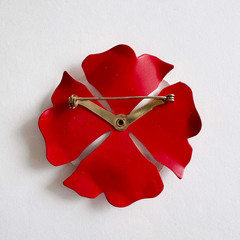 Vintage Red White Blue Enamel Flower Brooch | Mod Pop Art Daisy 1960s–1970s