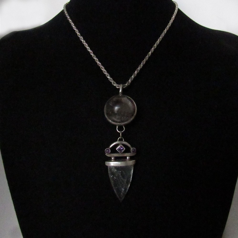 Vintage Quartz Orb Large Pendant Rutilated Black Tourmaline Necklace