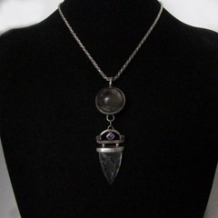 Vintage Quartz Orb Large Pendant Rutilated Black Tourmaline Necklace