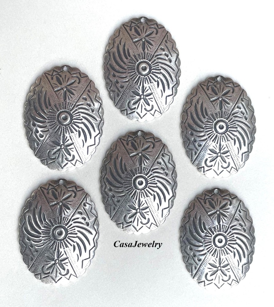 #3516 LARGE ANTIQUED STERLING SILVER PLATED OVAL PENDANT/ER W/TOP HOLE- 6 Pc Lot