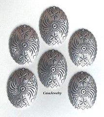 #3516 LARGE ANTIQUED STERLING SILVER PLATED OVAL PENDANT/ER W/TOP HOLE- 6 Pc Lot