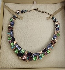 JTV Jewel Tone Rhinestone Statement Bib Necklace and Cuff Bracelet