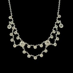 1930s Art Deco Sterling Silver Double Festoon Rhinestone Choker Necklace 14.5″