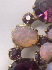 Vintage Signed WIESNER Faux Pink Fire Opal Purple Rhinestone Brooch Pendant