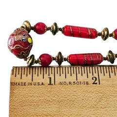 Venetian Necklace Murano Red Copper Wedding Cake Bead Hand Knot Vintage 30”
