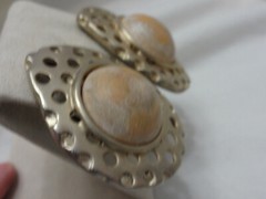Vintage Large Domed Round Wood Bead Earrings Clip-on Statement
