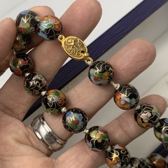 Vtg 12mm Chinese Cloisonne Knotted Bead 26″ Necklace Filigree Clasp
