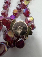 West Germany Lucite Double Strand Burgundy AB Coated Vintage Necklace 20″