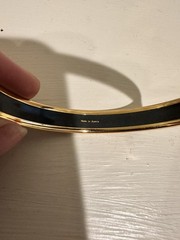 Vintage Hermes Bangle Bracelet Black Gold Enamel Anchor Gold Rim Size 70 w/ Box