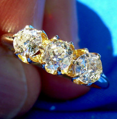 Original EARTH MINED DIAMOND 3 stone Deco Anniversary Wedding Ring Antique Band
