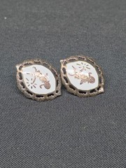 Vintage 1940s Siam Sterling Silver White Enamel Shield Screw Back Earrings