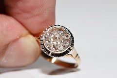 Antique Circa 1920s 18k Gold Natural Rose Cut Diamond Decorated Ring