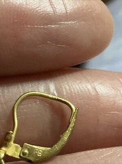 Vintage Gold Precious Metal W Germany Open Heart Pearl Dingle Earrings Signed FB