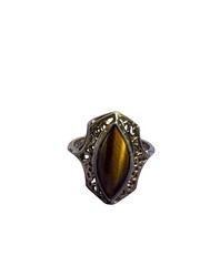 Vintage Goldtone Filigree Tiger’s Eye Ring Size 5 A Lot of Wear on Back of Band