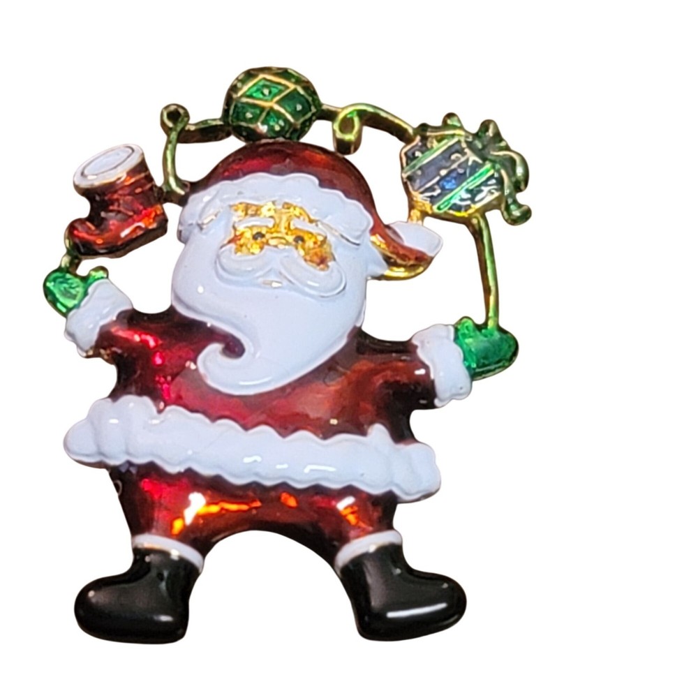 Santa Claus Enamel Gold-Tone Christmas Pin Brooch Pendant 2008 Festive Holiday