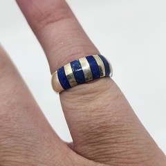 Vintage 950 Silver Mexico Lapis Lazuli Inlaid Flush Domed Ring Band Size 7