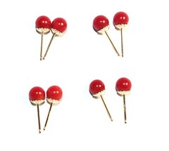 RARE ITALIAN SARDINIA 14K CALIBRATED RED CORAL 5.5 MM BALL FANCY STUD EARRINGS