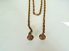 Vintage Lariat Necklace Chain Link FILIGREE Brass Bells Dangle 38” OR BELT