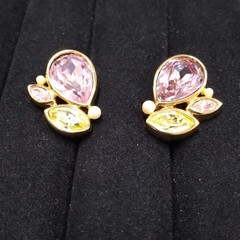 Swarovski Swan Gold Tone Lavender Yellow Pink Crystal Earrings Clip-On