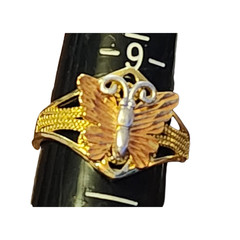 Vtg Butterfly 3 Tone Silver Rose Gold Plated Ring Band Size 10