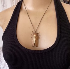Cicada Pendant W/ Hidden Locket Stashbox Large Brass Egyptian Revival Necklace