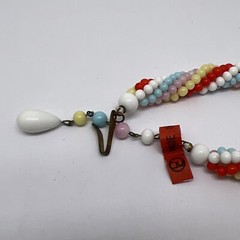 Vintage Japan Beaded 15” Necklace Red Blue Pink White Glass Beads 5908