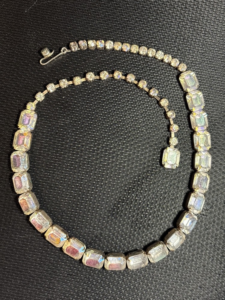 Aurora Borealis Rhinestone Rivière Necklace Mid-20th Century