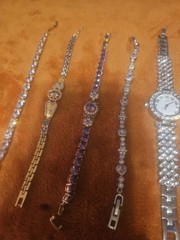 Quartz Mixed Lot Bracelets & Wristwatch, 5pcs, Mixed Metals, Silver Gold Purple