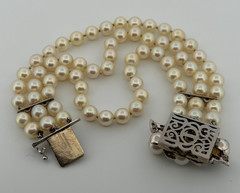Vintage Three-Strand Akoya Pearl & Diamond Bracelet 10K White Gold 5.50-6mm