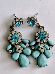 Vintage Ice Blue Sparkling Earrings Rhinestones- No Stones Missings-Drop 2.25 In